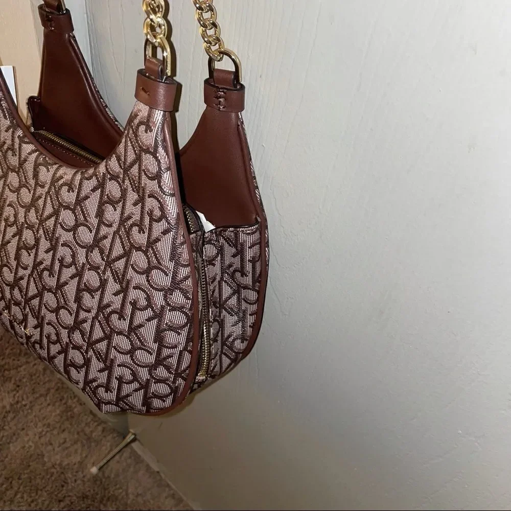 👜 Calvin Klein Monogram Chain Strap Hobo Bag